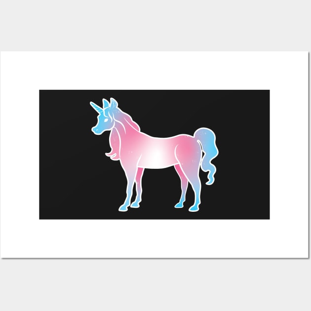 Trans Pride Unicorn on Black Wall Art by AliceQuinn